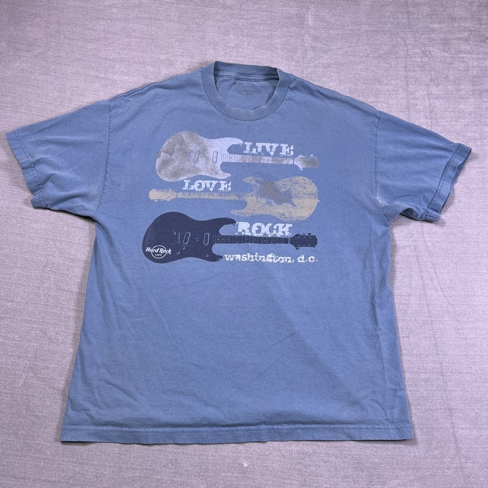 Hard Rock Cafe Washington DC Guitar Graphic Logo T-Shirt Mens Large Blue Cotton